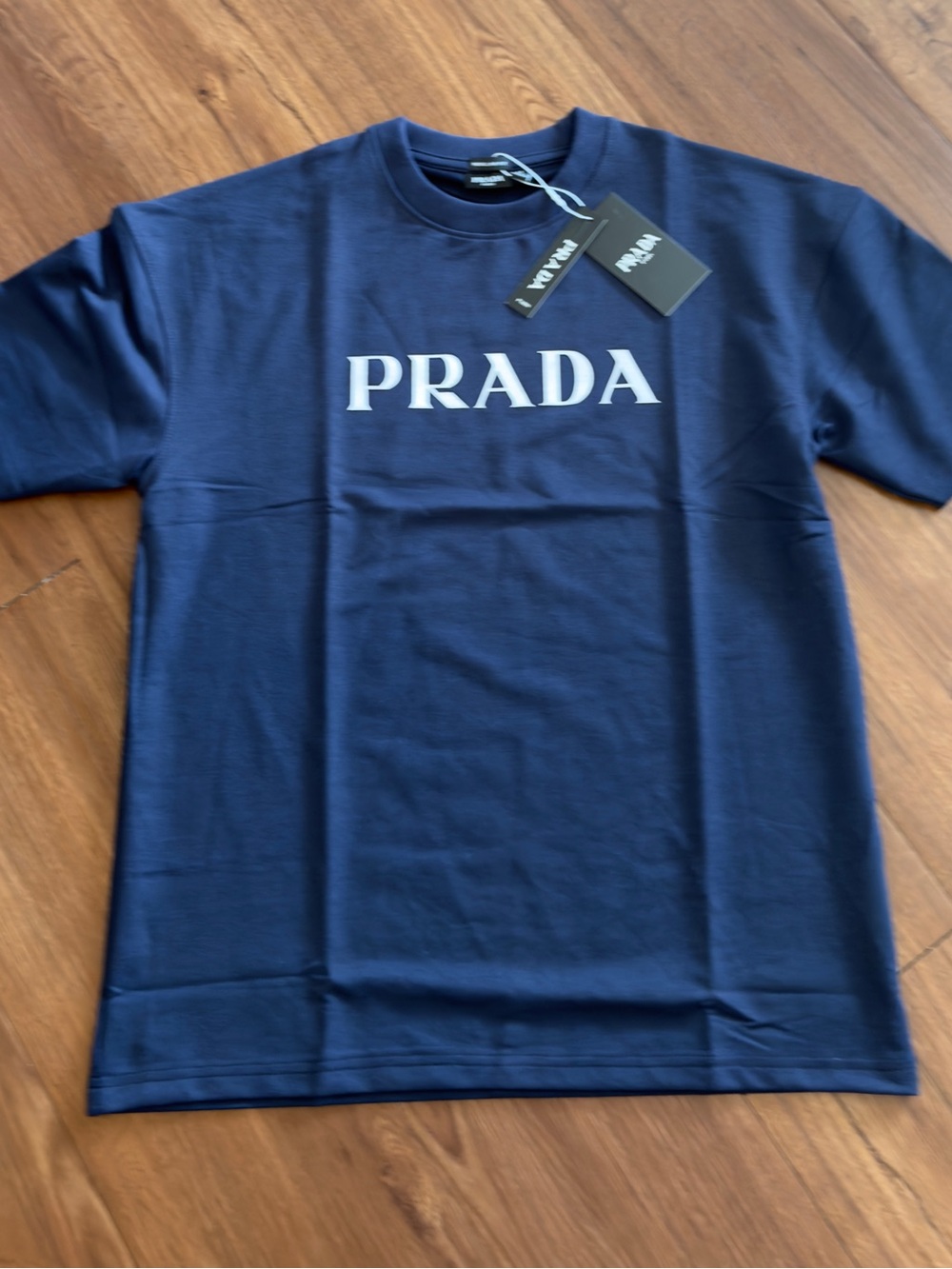 PRADA Men’s Navy Logo Short Sleeve Shirt